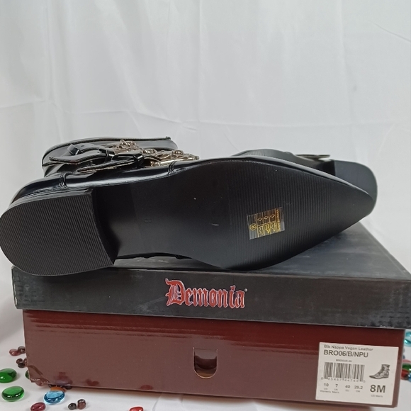 Nwt Demonia Black Skull Buckle Boots. Style Brogue - Picture 4 of 8